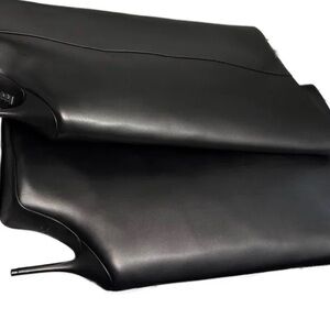 Balenciaga Black Leather Pointed Knee-High Stiletto Boots